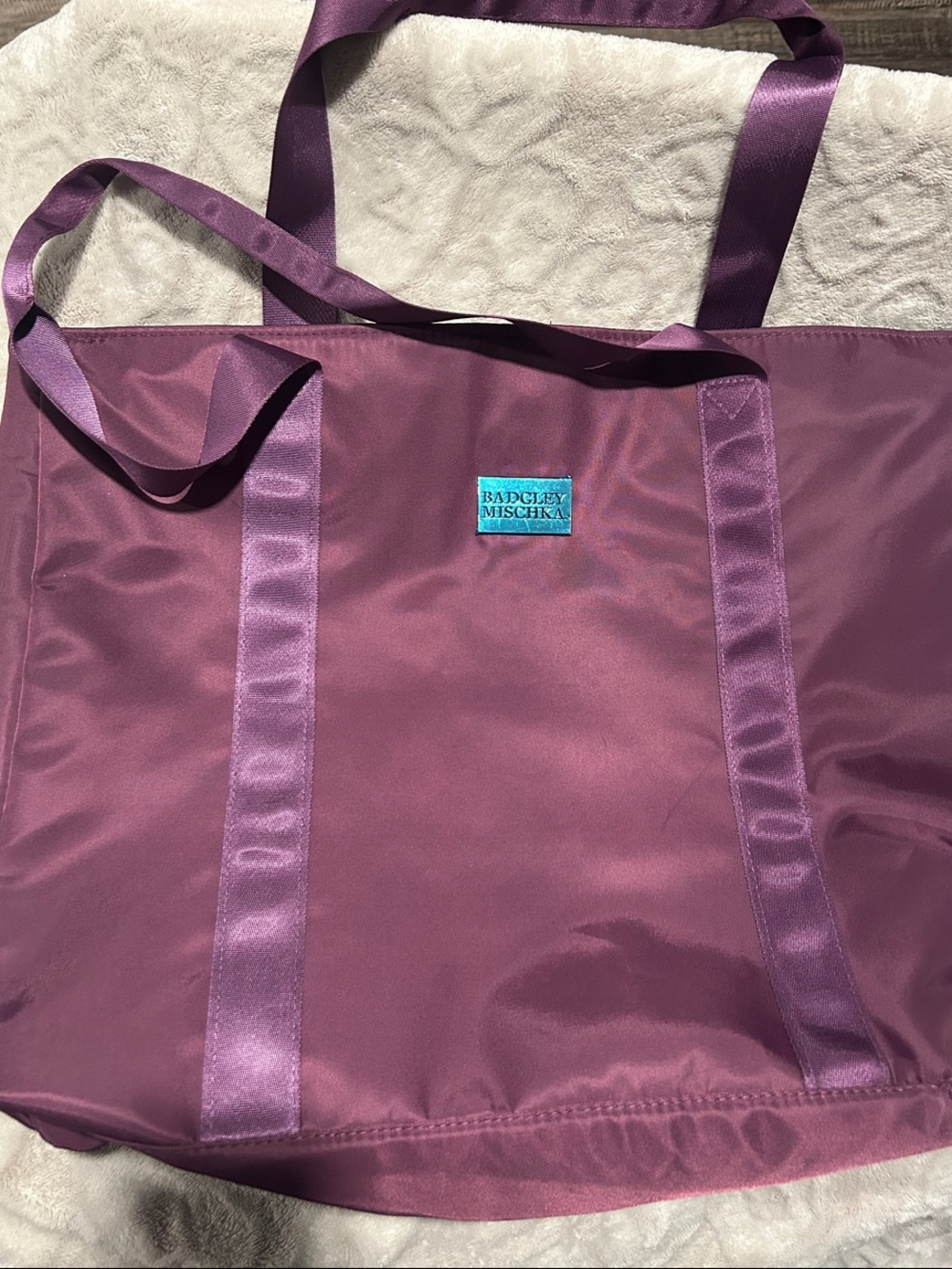 Badgley Mischka Plum Satin Tote Bag